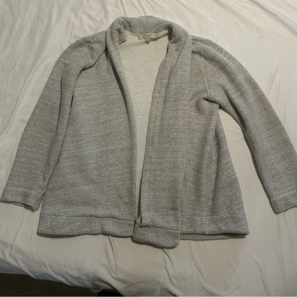 LOFT Light Gray Open-Front Cardigan